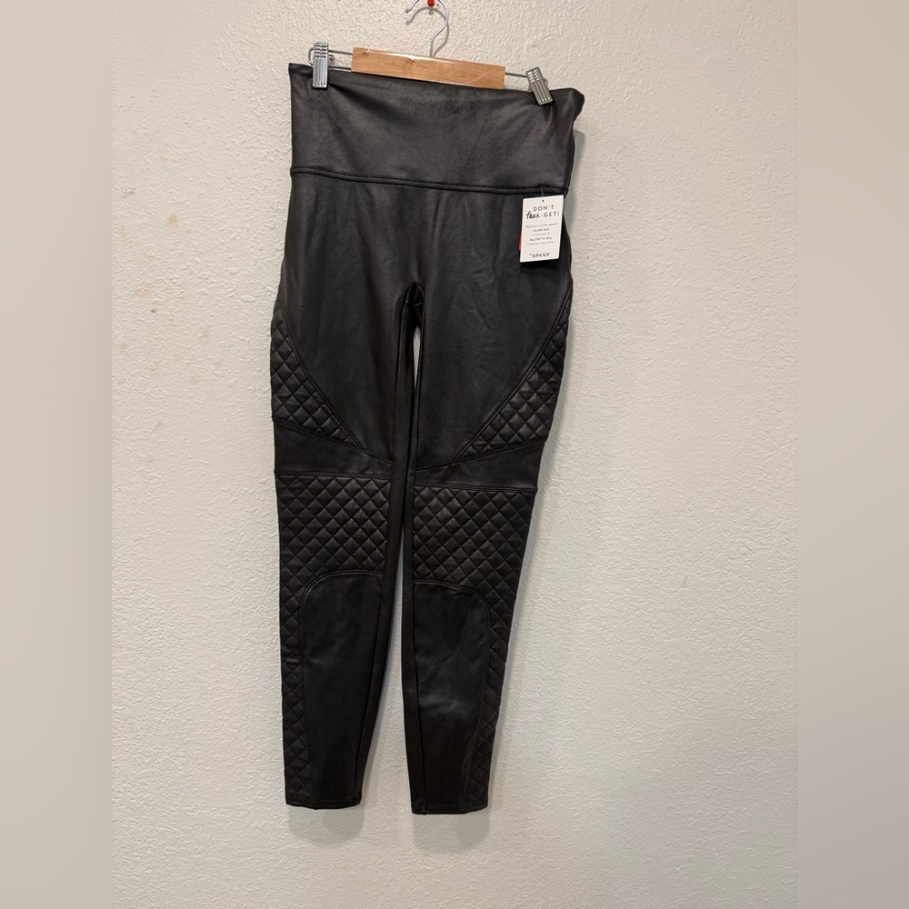 Spanx Quilted Moto Faux Leather Leggings Very Black 20248R Medium